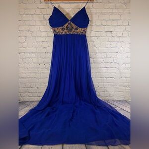 Aidan Mattox Royal Blue Silk Wedding Party Y2K Classic Minimalist Formal Gown 4
